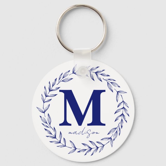 Porte-clés Monogramme personnalisé bleu de cobalt moderne (Recto)