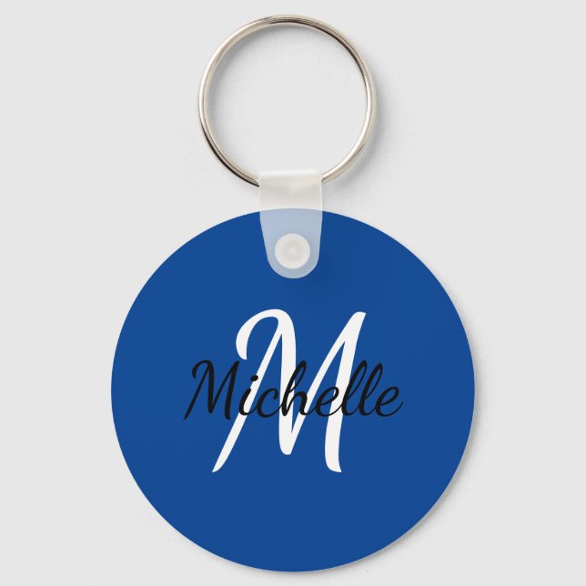 Porte-clés Monogramme personnalisé bleu et blanc Porte - clé  (Recto)