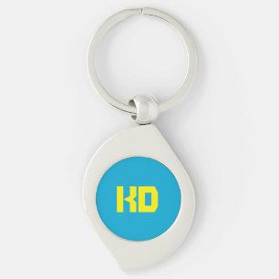 Porte-clés Monogramme personnalisé bleu, jaune