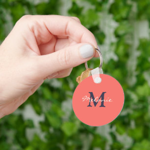 Porte-clés Monogramme personnalisé Coral Red et Indigo
