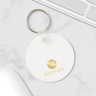 Porte-clés Monogramme personnalisé de luxe blanc et or
