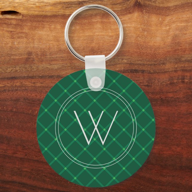 Porte-clés Monogramme personnalisé festif vert foncé (Recto)