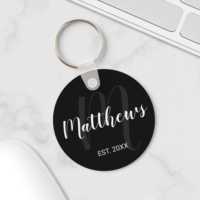 Porte-clés Monogramme personnalisé moderne et nom de famille  (Créateur téléchargé)