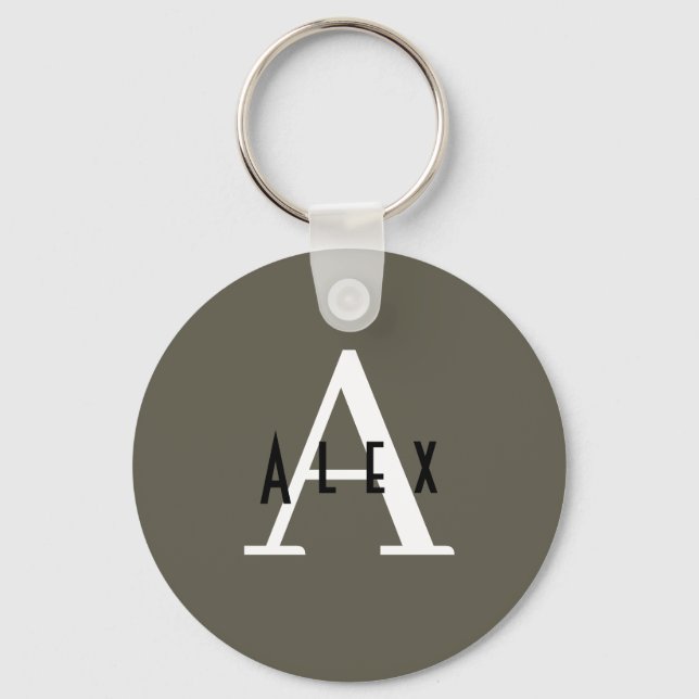 Porte-clés Monogramme personnalisé moderne et vert de Kalamat (Recto)