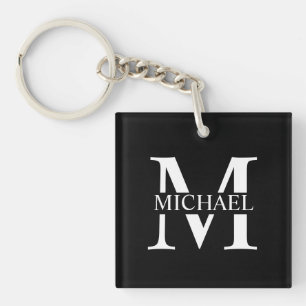 Porte-clés Monogramme personnalisé noir et nom