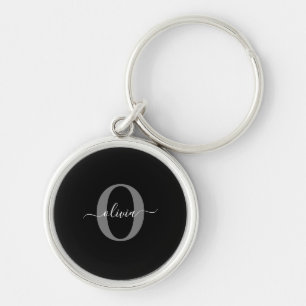 Porte-clés Monogramme personnalisé Nom de script noir blanc g