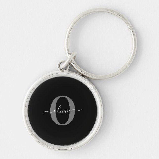 Porte-clés Monogramme personnalisé Nom de script noir blanc g (Devant)