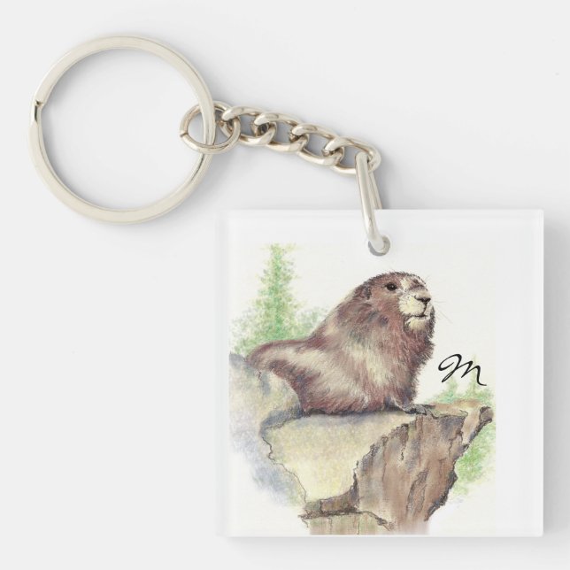 Porte-clés Monogramme personnalisé ou nom Marmot Animal (Devant)