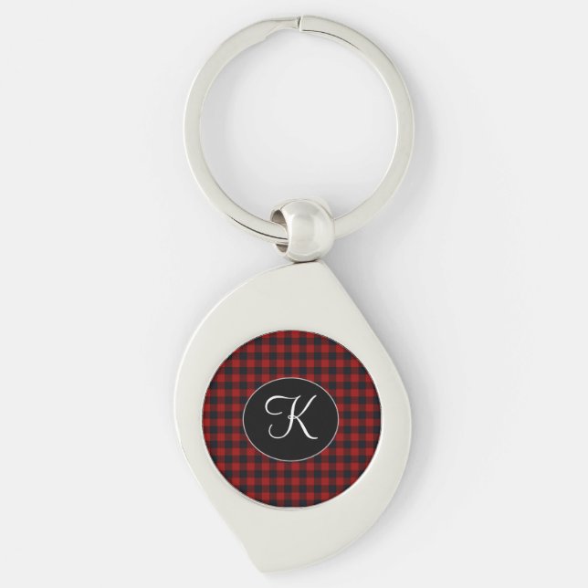 Porte-clés Monogramme personnalisé Plaqué de buffle rouge et  (Devant)