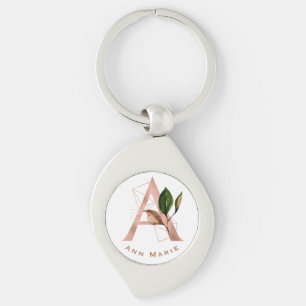 Porte-clés Monogramme personnalisé Rose or Floral initial