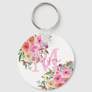 Porte-clés Monogramme | Personnalisez | Aquarelle | Floral