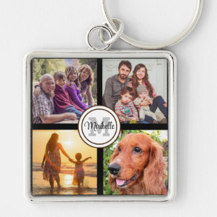 Porte-clés Monogramme photo collage famille porte - clé noir