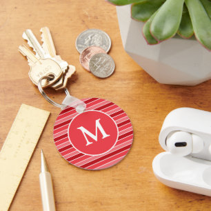 Porte-clés Monogrammé rayé de nuances de rouge et de blanc