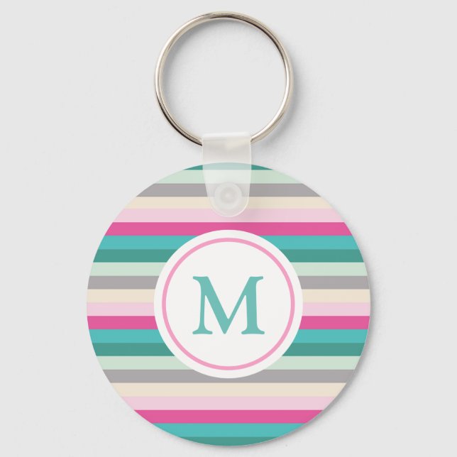 Porte-clés Monogramme rayé rose pastel (Recto)