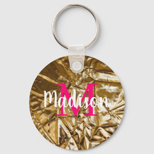 Porte-clés Monogramme rose doré personnalisé (Recto)