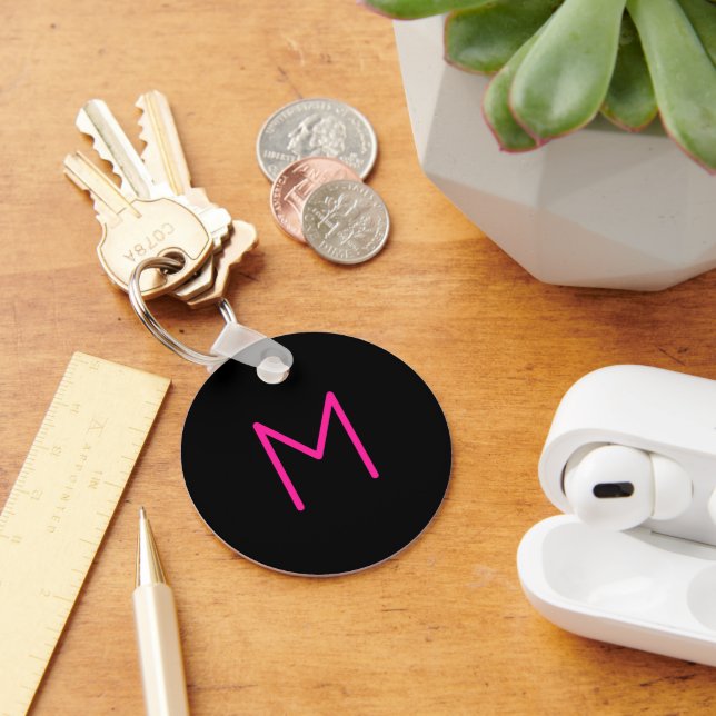 Porte-clés Monogramme rose et noir moderne modifiable (Bureau)