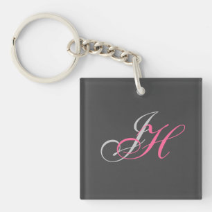 Porte-clés Monogramme rose gris noir Simple