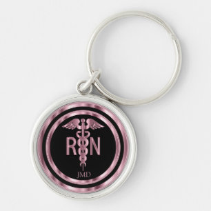 Porte-clés Monogramme rose métallique pour une infirmière aut