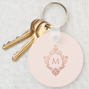 Porte-clés Monogramme rose Rose Gold Crest Élégant Vintage