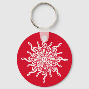 Porte-clés Monogramme rouge de Noël G-Clef Snowflake