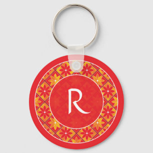 Porte-clés Monogramme rouge Porte - clé carreaux floraux déco
