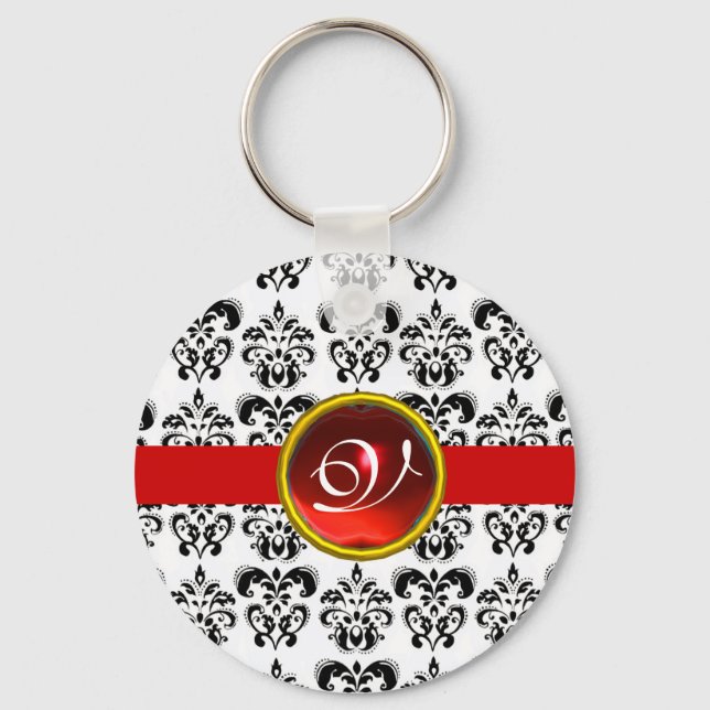 PORTE-CLÉS MONOGRAMME ROUGE RUBY DAMASK, (Recto)