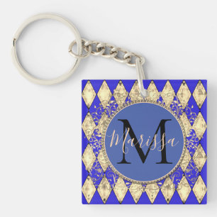 Porte-clés Monogramme Royal Blue et Gold Glam