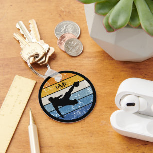 Porte-clés Monogramme Silhouette Soccer Player Retro Stripe