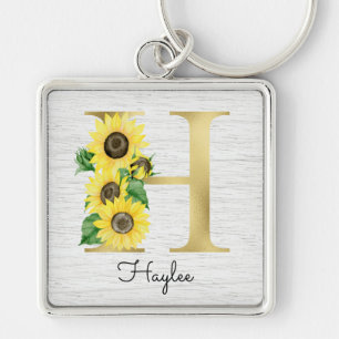 Porte-clés Monogramme Soleil Doré Tournesol Féminin Floral In