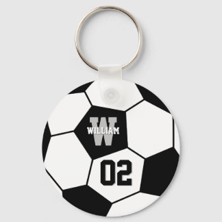 Porte-clés Monogramme sportif de balle de football noir et bl