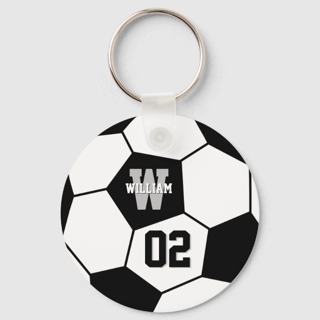 Porte-clés Monogramme sportif de balle de football noir et bl (Recto)
