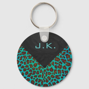 Porte-clés Monogramme Teal et léopard Brown