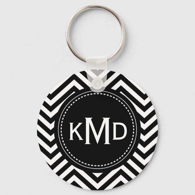 Porte-clés Monogramme trio classique noir blanc Chevron (Recto)