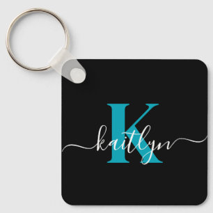 Porte-clés Monogramme Turquoise noir moderne