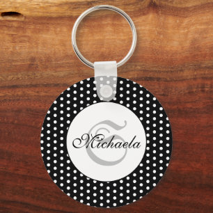 Porte-clés Monogramme vintage noir et blanc pois