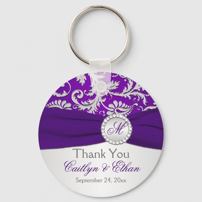 Porte-clés Monogrammé violet, mariage argenté Favoriser Porte (Recto)