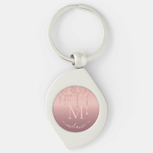 Porte-clés Monogramme Votre nom Rose Gold Parties scintillant