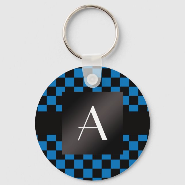Porte-clés Monogrammes, chèques bleus et noirs (Recto)