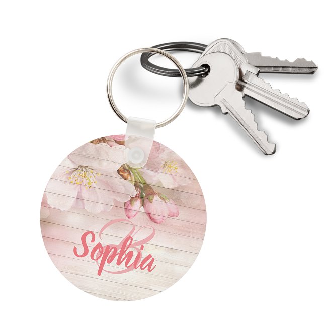 Porte-clés Monographie de fleurs de cerisier rose pastel (Créateur téléchargé)