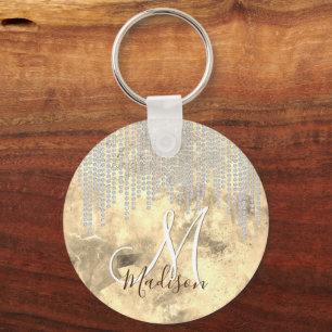 Porte-clés Monographie en strass d'or d'argent chic