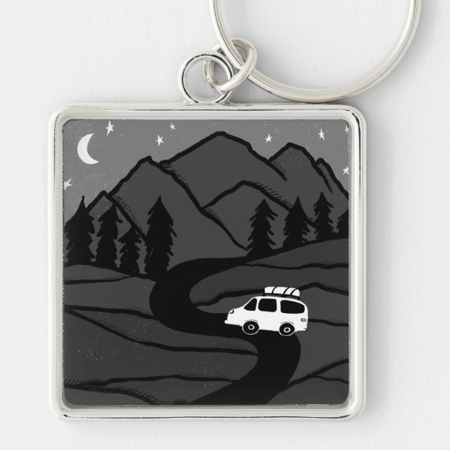 Porte-clés Montagnes Campervan Vanlife RV Moon (Devant)