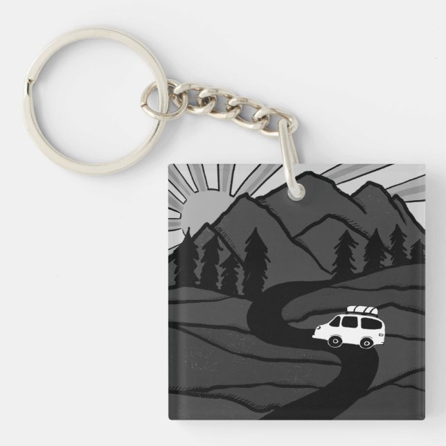 Porte-clés Montagnes Campervan Vanlife RV Sunrise (Devant)