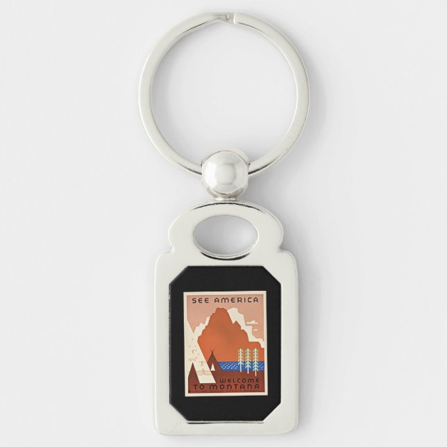 Porte-clés Montana, Voir Amérique, illustration de voyage vin (Devant)