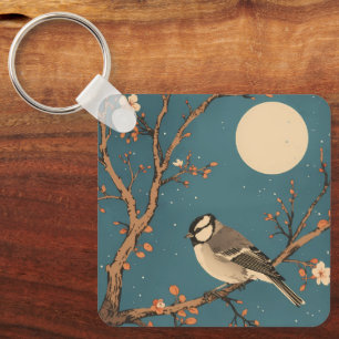 Porte-clés Moonlit Bird on Blossom Branch Keychain