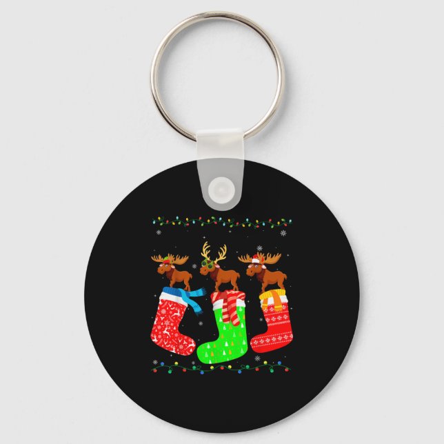 Porte-clés Moose In Xmas Socks Funny Holiday Ugly Sweater Chr (Recto)