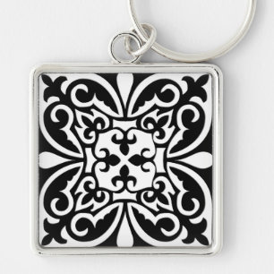 Porte-clés Moroccan tile - black with white background