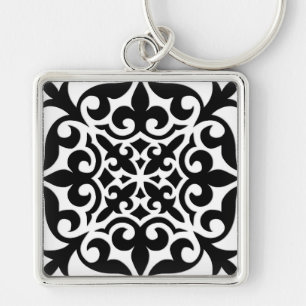 Porte-clés Moroccan tile - white with black background