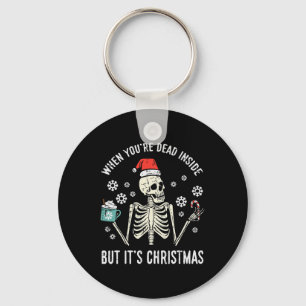 Porte-clés Mort à l'intérieur mais c'est Noël Squelette Café