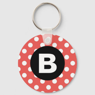 Porte-clés Motif à pois rouges Monogramme noir