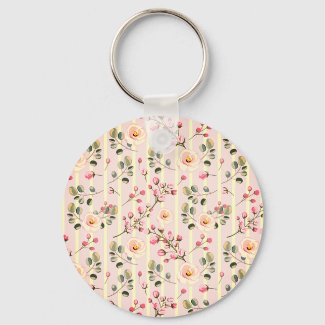 Porte-clés Motif à rayures florales rose pâle (Recto)